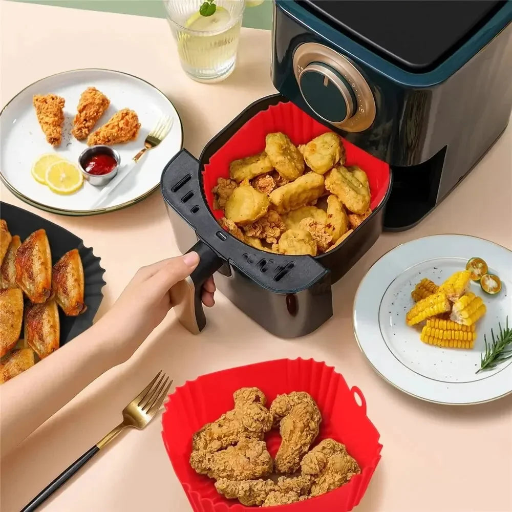 1PC Reusable Airfryer Pan Liner Accessories Silicone Air Fryers Oven Baking Tray Pizza Fried Chicken Airfryer Silicone Basket